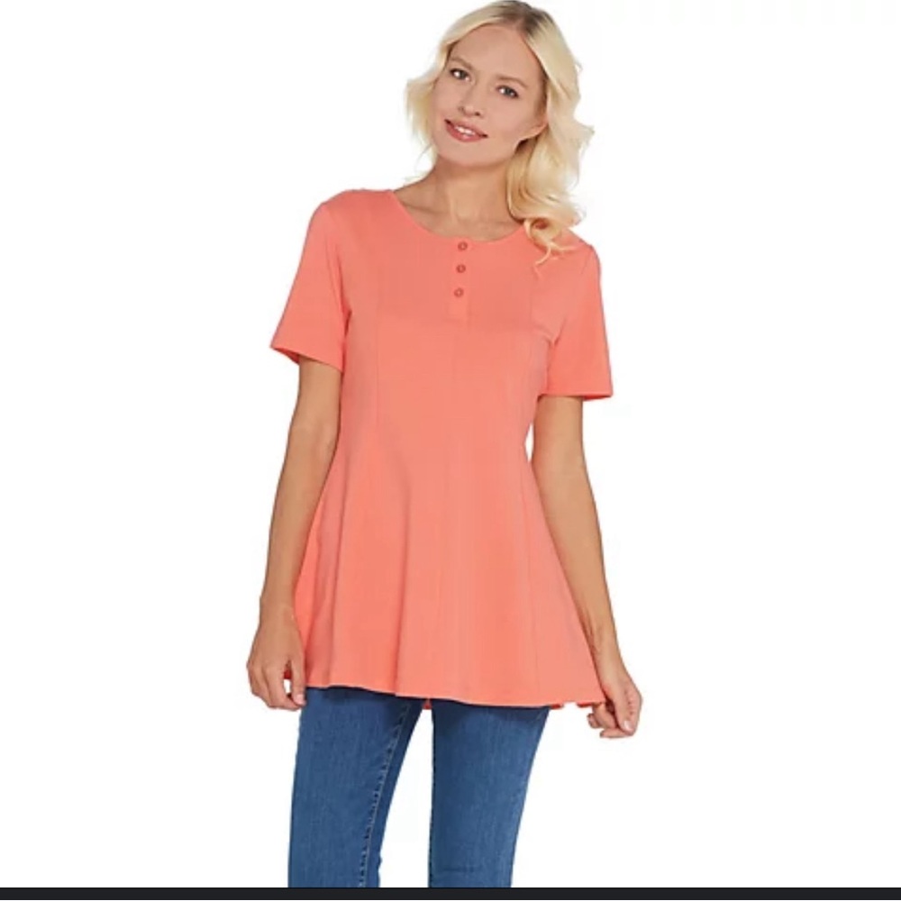 Denim & Co. Essentials Round Neck Fit and Flare Henley Knit Top Extra Large+